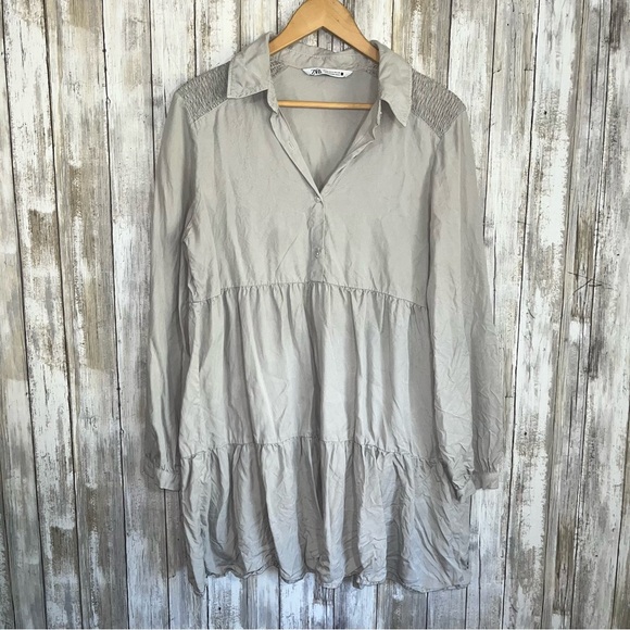 Zara Grey Tiered Mini Dress - Picture 2 of 7